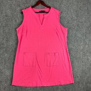 New York & Company Top Womens XXL Pink Cotton V Neck Knit Pullover Tunic Pockets